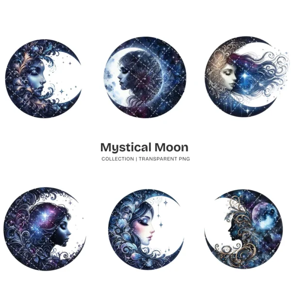 Mystical Moon PNG Clipart Collection - 39 PNG, Celestial Moon Graphics, Night Sky Printables, Commercial use, Digital download