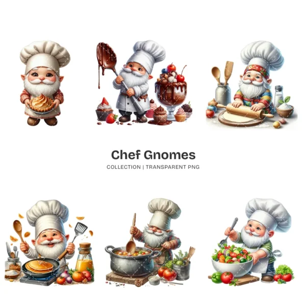 Chef Gnome PNG Clipart Collection - 55 PNG, Seaside Summer Graphics, Chef Hat and Aprons Printables, Commercial use, Digital download