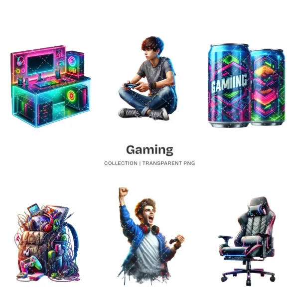 Gaming PNG Clipart Collection - 68 PNG, Gamer Graphics, Gaming Characters, Vibrant Video Game Printables, Commercial use, Digital download