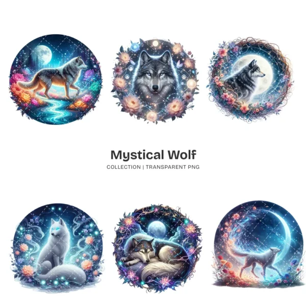 Mystical Wolf PNG Clipart Collection - 59 PNG, Magical Forest Graphics, Enchanting Animal Printables, Commercial use, Digital download
