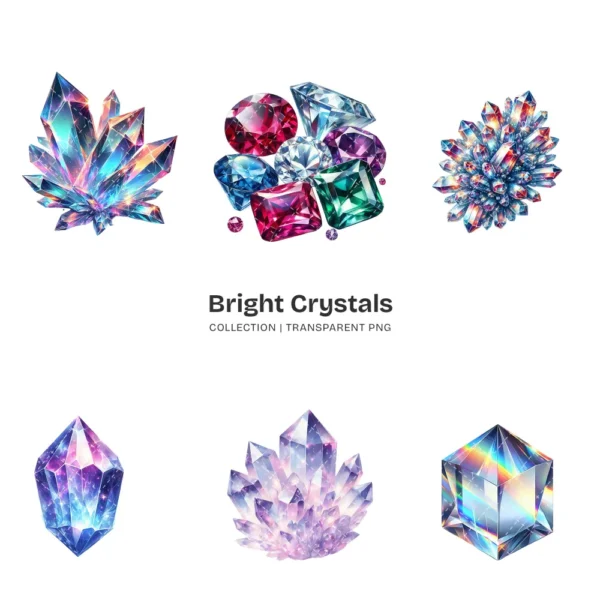 Bright Crystals PNG Clipart Collection - 72 PNG, Vibrant Gemstone Graphics, Glowing Crystals Printables, Commercial use, Digital download