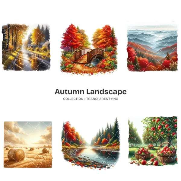 Autumn Landscape PNG Clipart Collection - 57 PNG, Seasonal Scenes Graphics, Fall Scenery Printables, Commercial use, Digital download