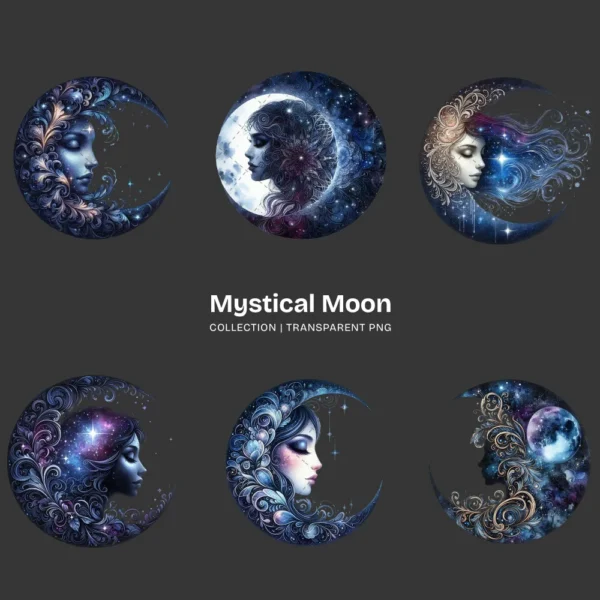 Mystical Moon PNG Clipart Collection - 39 PNG, Celestial Moon Graphics, Night Sky Printables, Commercial use, Digital download