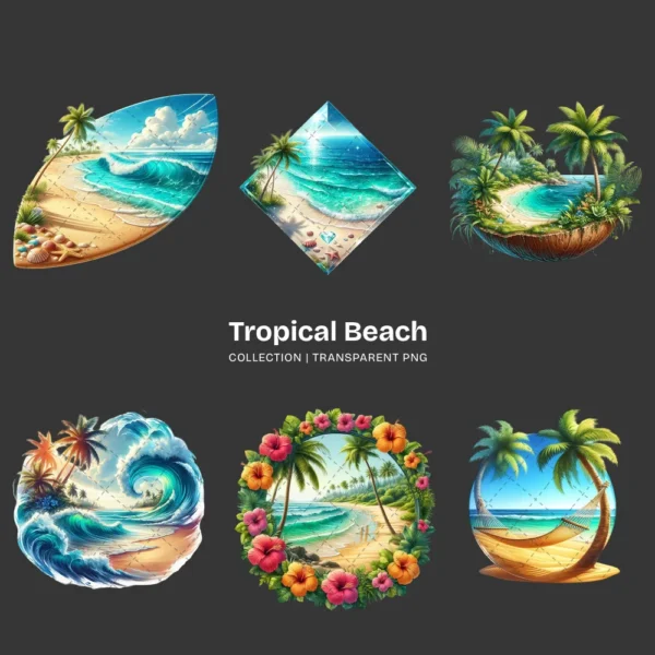 Tropical Beach PNG Clipart Collection - 57 PNG, Seaside Summer Graphics, Summer Paradise Printables, Commercial use, Digital download