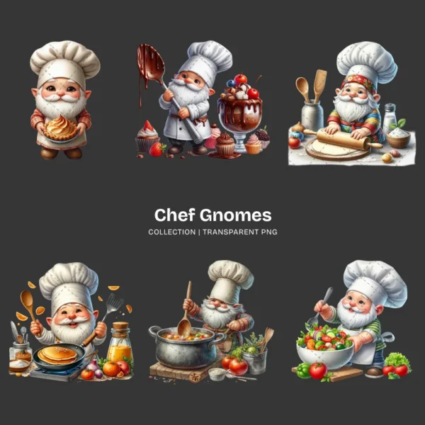 Chef Gnome PNG Clipart Collection - 55 PNG, Seaside Summer Graphics, Chef Hat and Aprons Printables, Commercial use, Digital download