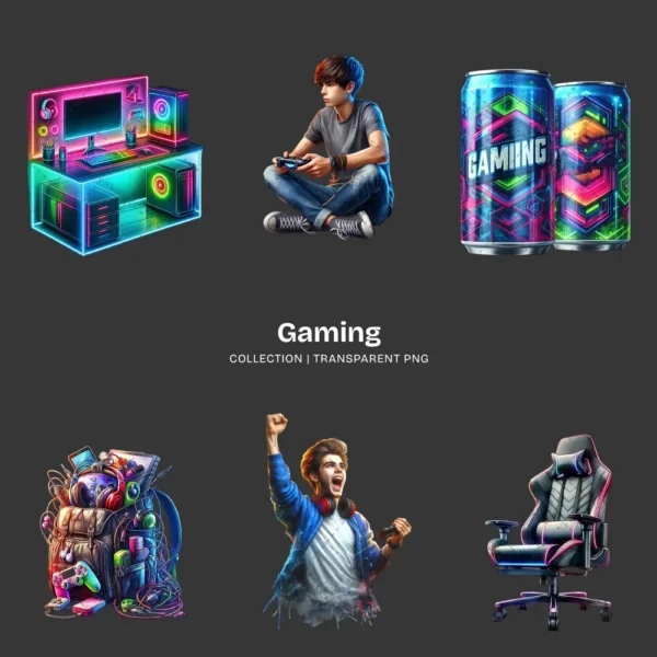 Gaming PNG Clipart Collection - 68 PNG, Gamer Graphics, Gaming Characters, Vibrant Video Game Printables, Commercial use, Digital download