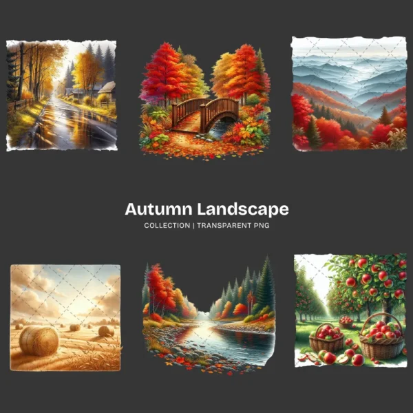 Autumn Landscape PNG Clipart Collection - 57 PNG, Seasonal Scenes Graphics, Fall Scenery Printables, Commercial use, Digital download