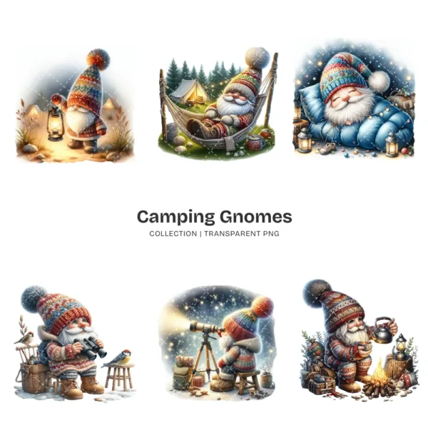 Camping Gnome PNG Clipart Collection - 54 PNG, Outdoor Adventure Graphics, Whimsical Phases Printables, Commercial use, Digital download