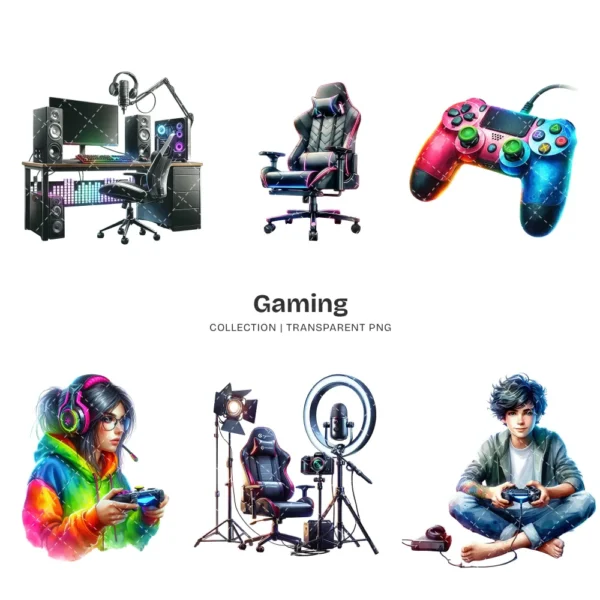 Gaming PNG Clipart Collection - 68 PNG, Gamer Graphics, Gaming Characters, Vibrant Video Game Printables, Commercial use, Digital download