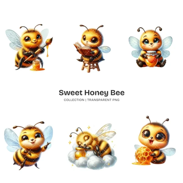 Sweet Honey Bee PNG Clipart Collection - 59 PNG, Cute Bees Graphics, Bee Stickers, Honey Comb Printables, Commercial use, Digital download