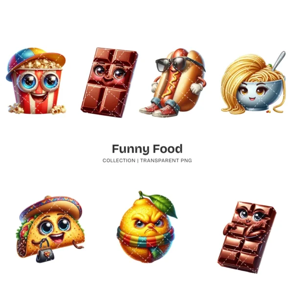 Funny Food PNG Clipart Collection - 27 PNG, Playful Food Graphics, Hilarious and Charming Food Printables, Commercial use, Digital download