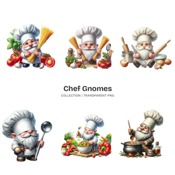 Chef Gnome PNG Clipart Collection - 55 PNG, Seaside Summer Graphics, Chef Hat and Aprons Printables, Commercial use, Digital download