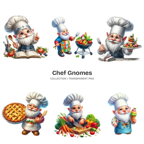 Chef Gnome PNG Clipart Collection - 55 PNG, Seaside Summer Graphics, Chef Hat and Aprons Printables, Commercial use, Digital download