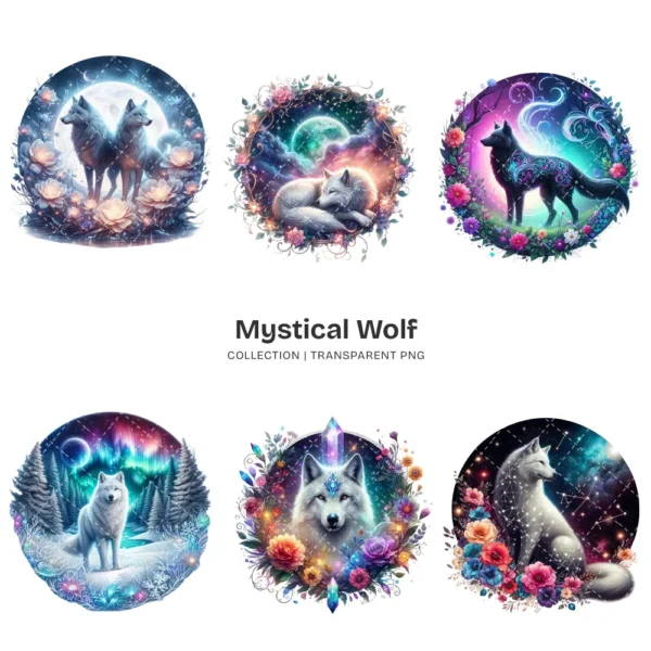 Mystical Wolf PNG Clipart Collection - 59 PNG, Magical Forest Graphics, Enchanting Animal Printables, Commercial use, Digital download