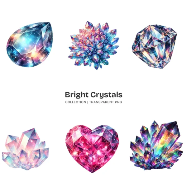 Bright Crystals PNG Clipart Collection - 72 PNG, Vibrant Gemstone Graphics, Glowing Crystals Printables, Commercial use, Digital download