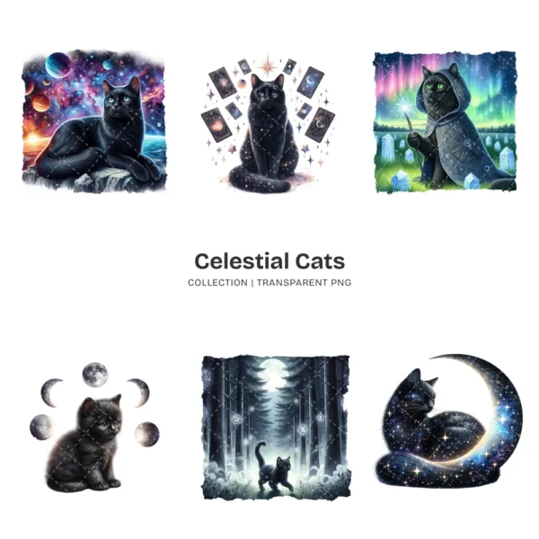 Celestial Cats PNG Clipart Collection - 71 PNG, Mystical Kitten Graphics, Enchanting, Astrology Printables, Commercial use, Digital download