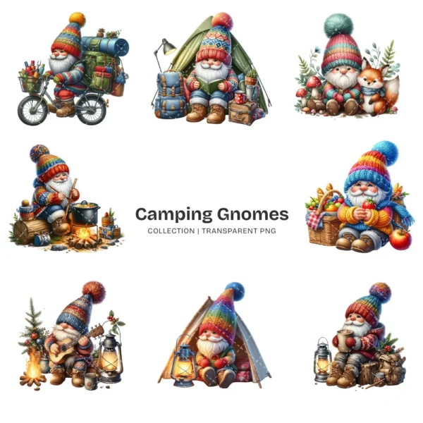 Camping Gnome PNG Clipart Collection - 54 PNG, Outdoor Adventure Graphics, Whimsical Phases Printables, Commercial use, Digital download