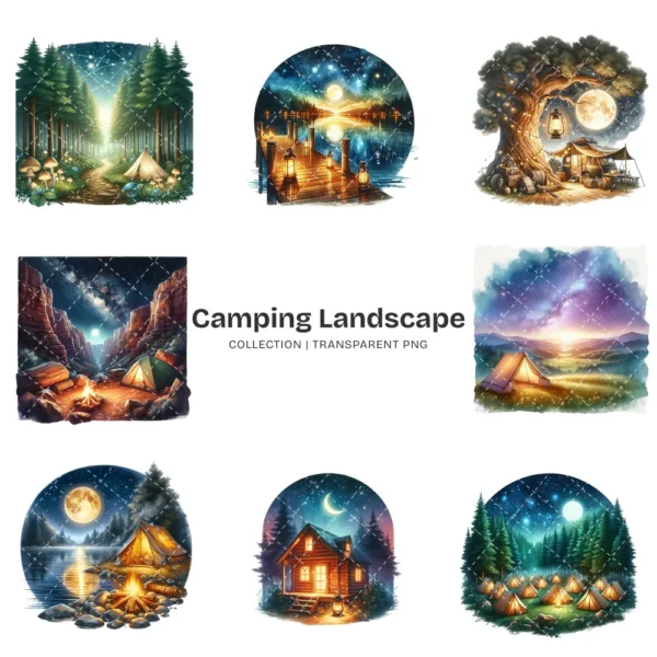Camping Landscape PNG Clipart Collection - 60 PNG, Outdoor Scenery Graphics, Adventure Printables, Commercial use, Digital download