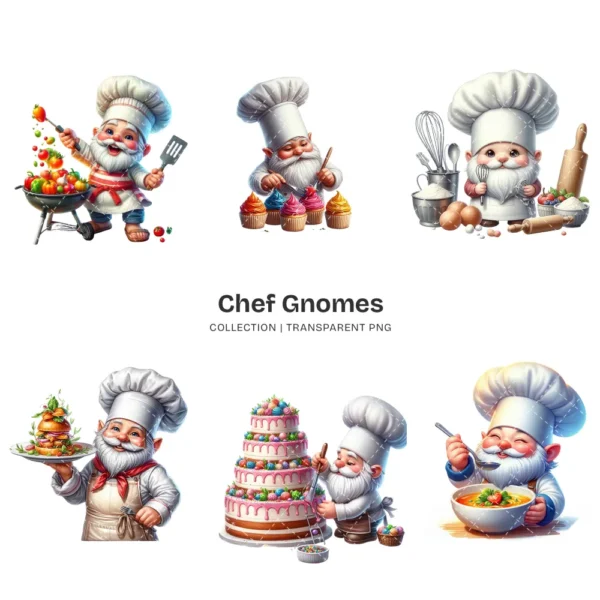 Chef Gnome PNG Clipart Collection - 55 PNG, Seaside Summer Graphics, Chef Hat and Aprons Printables, Commercial use, Digital download