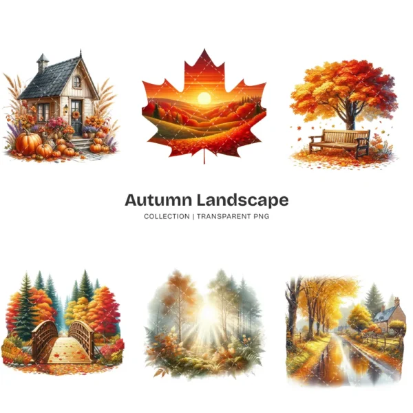 Autumn Landscape PNG Clipart Collection - 57 PNG, Seasonal Scenes Graphics, Fall Scenery Printables, Commercial use, Digital download