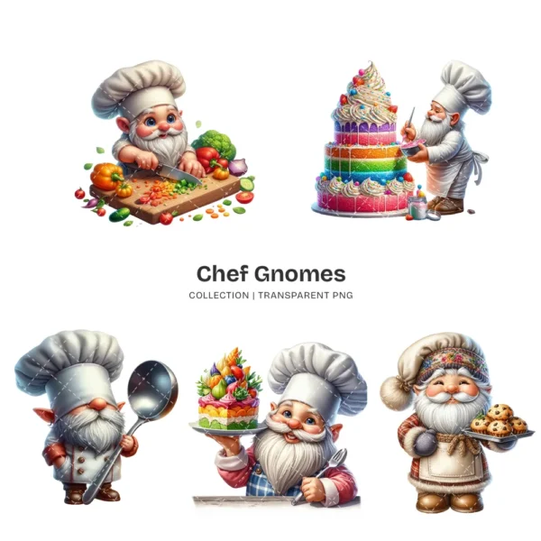 Chef Gnome PNG Clipart Collection - 55 PNG, Seaside Summer Graphics, Chef Hat and Aprons Printables, Commercial use, Digital download