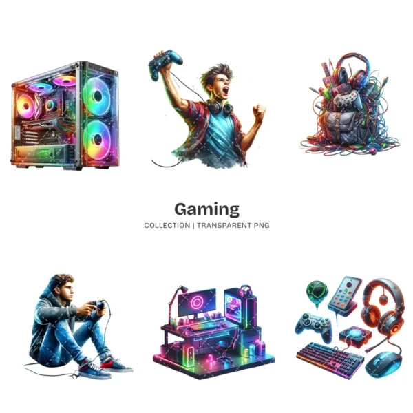 Gaming PNG Clipart Collection - 68 PNG, Gamer Graphics, Gaming Characters, Vibrant Video Game Printables, Commercial use, Digital download