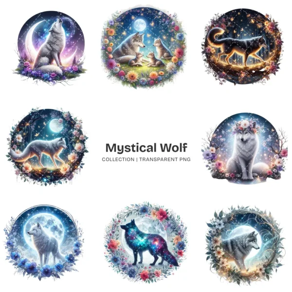 Mystical Wolf PNG Clipart Collection - 59 PNG, Magical Forest Graphics, Enchanting Animal Printables, Commercial use, Digital download