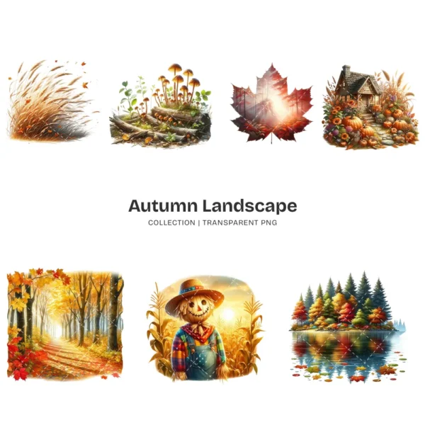 Autumn Landscape PNG Clipart Collection - 57 PNG, Seasonal Scenes Graphics, Fall Scenery Printables, Commercial use, Digital download