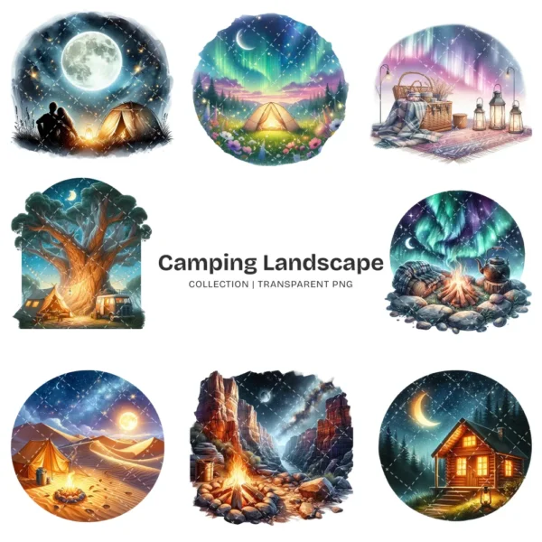 Camping Landscape PNG Clipart Collection - 60 PNG, Outdoor Scenery Graphics, Adventure Printables, Commercial use, Digital download