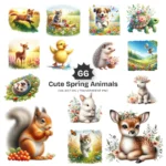 Cute Spring Animals PNG Clipart Collection - 66 PNG, Baby Animals Graphics, Pastel Nursery Printables, Commercial use, Digital download