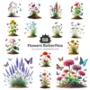 Flowers Butterflies PNG Clipart Collection - 58 PNG, Floral Butterflies Graphics, Cute Insect Printables, Commercial use, Digital download