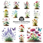 Flowers Butterflies PNG Clipart Collection - 58 PNG, Floral Butterflies Graphics, Cute Insect Printables, Commercial use, Digital download