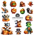 Little Monsters PNG Clipart Collection - 70 PNG, Eerie Graphics, Cute Halloween Printables, Commercial use, Digital download