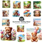 Summer Teddy Bear PNG Clipart Collection (P2) - 60 PNG, Coastal Teddy Bear Graphics, Tropical Printables, Commercial use, Digital download