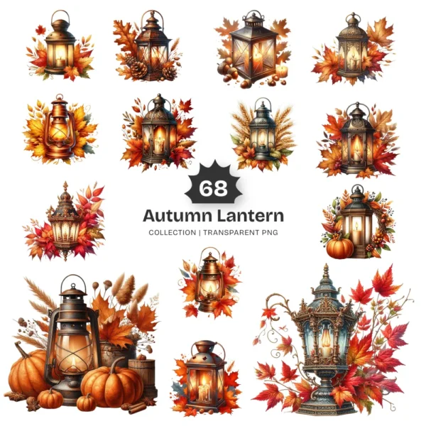 Autumn Lantern PNG Clipart Collection - 68 PNG, Fall Season Graphics, ,Fantasy Floral Lantern Printables, Commercial use, Digital download