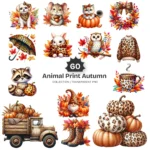Animal Print Autumn PNG Clipart Collection - 60 PNG, Fall Fashion Graphics, Woodland Autumn Printables, Commercial use, Digital download