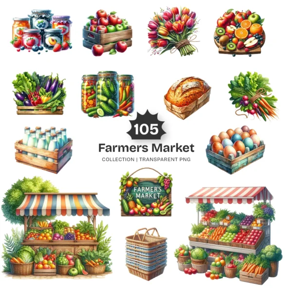 Farmers Market PNG Clipart Collection - 105 PNG, Fruit Veggies Graphics, Rustic Market Stand Printables, Commercial use, Digital download