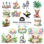 Safari Animals Party PNG Clipart Collection - 85 PNG, Jungle Birthday Graphics, Baby Shower Printables, Commercial use, Digital download