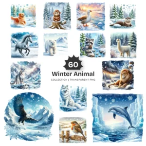 Winter Animal PNG Clipart Collection - 60 PNG, Cute Winter Scene Graphics, Winter Wildlife Printables, Commercial use, Digital download