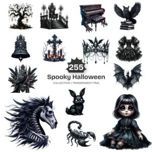 Spooky Halloween PNG Clipart Collection - 255 PNG, Haunted Gothic Graphics, Dark Scary Printables, Commercial use, Digital download