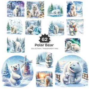 Polar Bear PNG Clipart Collection - 62 PNG, Winter Bear Graphics, Arctic Bear, Snowy Forest Printables, Commercial use, Digital download