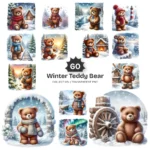 Winter Teddy Bear PNG Clipart Collection - 60 PNG, Fluffy Bear Graphics, Snowfall Bear Printables, Commercial use, Digital download