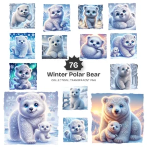 Whimsical Polar Bear PNG Clipart Collection - 76 PNG, Winter Graphics, Arctic Bear, Snowy Forest Printables, Commercial use,Digital download