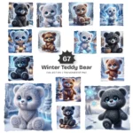 Winter Teddy Bear PNG Clipart Collection - 67 PNG, Fluffy Bear Graphics, Snowfall Bear Printables, Commercial use, Digital download