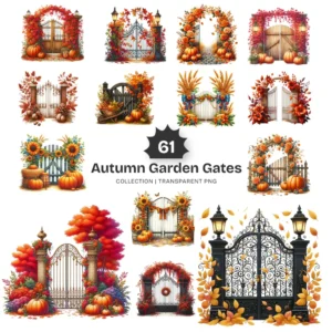 Autumn Garden Gates PNG Clipart Collection - 61 PNG, Fall Entrance Graphics, Autumn Landscape Printables, Commercial use, Digital download