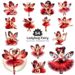 Ladybug Fairy PNG Clipart Collection - 54 PNG, Red Ballerina Graphics, Cute Pixie Printables, Commercial use, Digital download