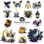 Enchanted Forest PNG Clipart Collection - 50 PNG, Magic Fantasy Graphics, Magical Forest Printables, Commercial use, Digital download