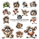 Funny Peeking Animals Whimsical Clipart - 60 PNG, Wild Critters Graphics, Quirky, Giggling Animal PNG, Commercial use, Digital download
