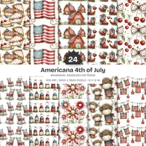 Americana 4th of July Seamless Patterns, Rustic Farmhouse JPEG, Patriotic Pattern, Red White Blue Repeating Pattern, Digital Scrapbook Paper