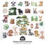 Cute Safari Nursery PNG Clipart - 60 PNG, Safari Animals Graphics, Adventure, Jungle Nursery Printables, Commercial use, Digital download